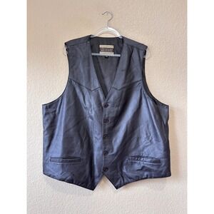 Excelled 2XT Leather Western Vest Brown Biker Cowboy Rugged V-Neck Button Front